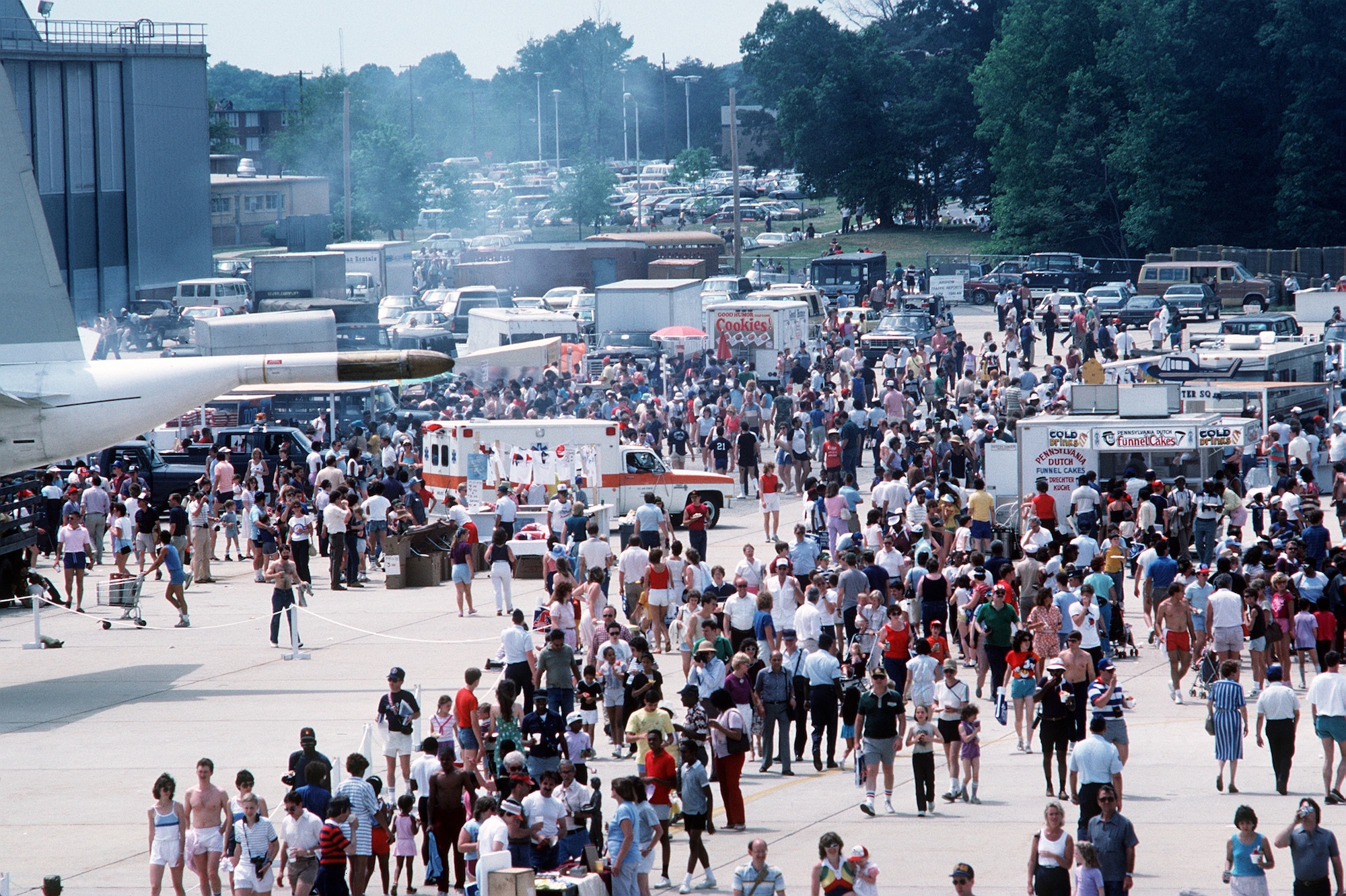 Spectators gather for the Joint Service Open House at Andrews Air Force Base, Maryland, May 11, 1985.
