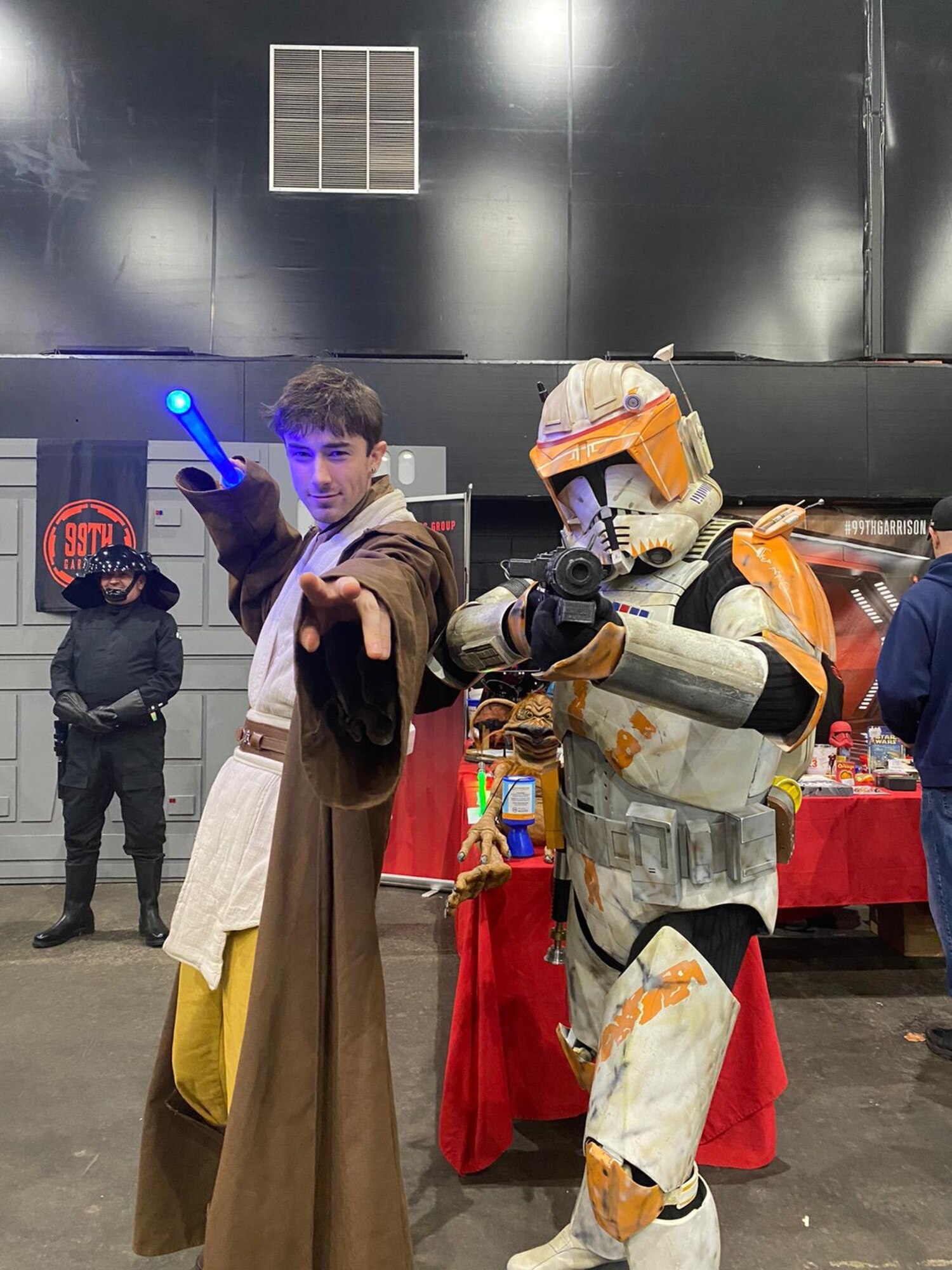 Crìsdean James Langan, left, poses dressed as the character Obi-Wan Kenobi from Star Wars at Comic Con Scotland in Edinburgh, Scotland, November 2022. Langan’s father took him and his sister to the event a few months before Langan began U.S. Air Force Basic Military Training. (Courtesy Photo)