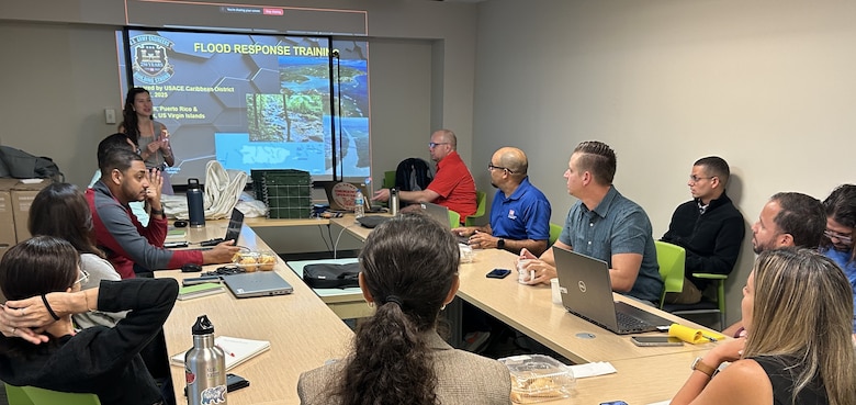 Group of people meeting about hurricane preparedness.