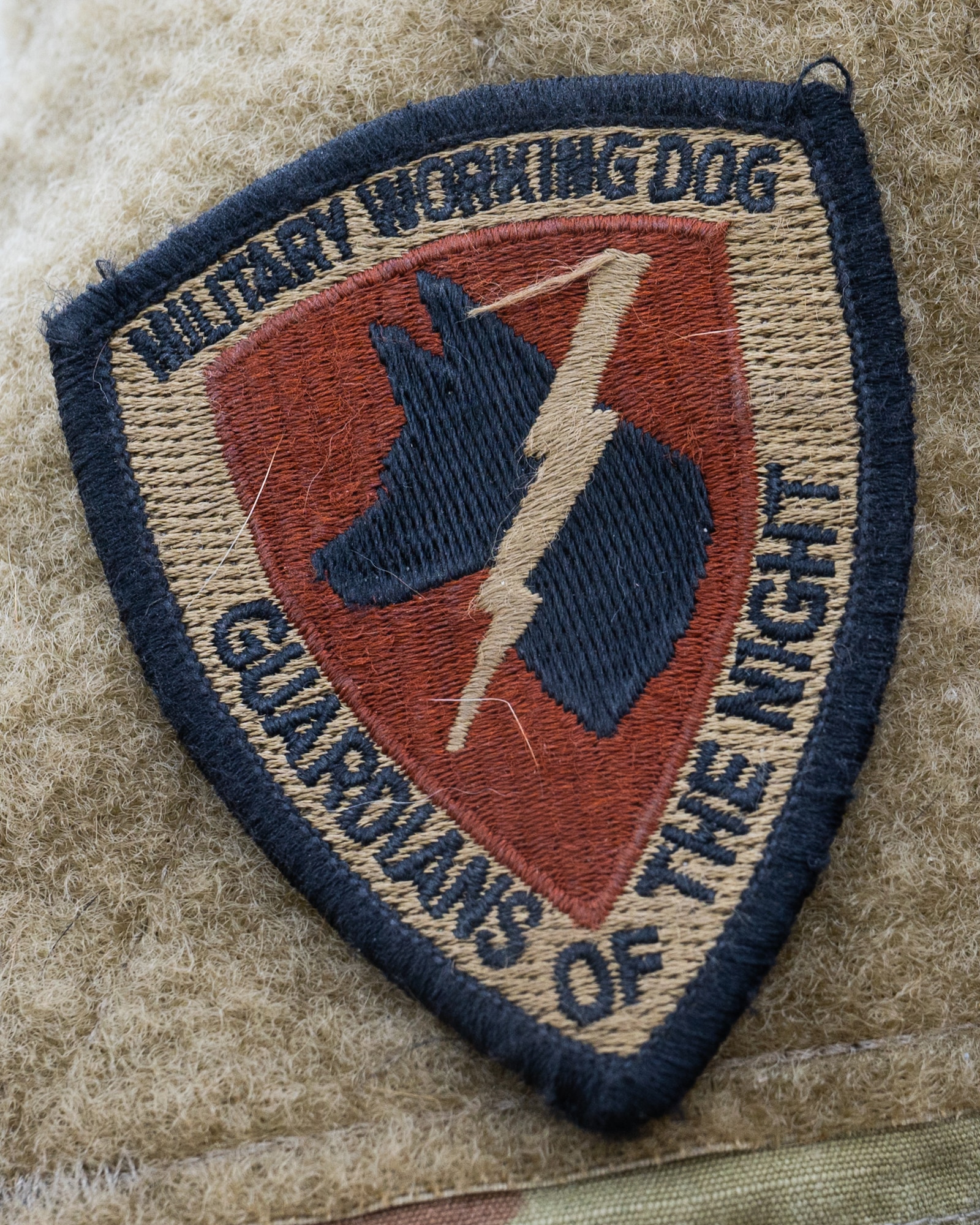 A close-up of the 5th Security Forces Squadron's military working dog patch.