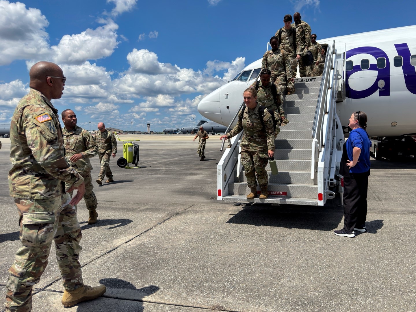 Georgia Army National Guard Soldiers assigned to the 110th Combat Sustainment Support Battalion return to their home state of Georgia at Robins Air Force Base on August 16, 2025, following a nine-month deployment to Poland in support of U.S. Army Europe operations.