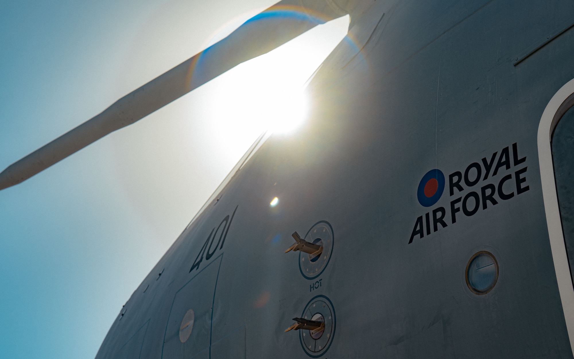 Royal Air Force members begin their pre-flight procedures on an RAF Airbus A400M Atlas aircraft during Emerald Warrior 25.2.