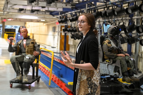 Abigail Rayna Kerestes, an associate research mechanical engineer from the Air Force Research Laboratory, explains how her team runs simulators.