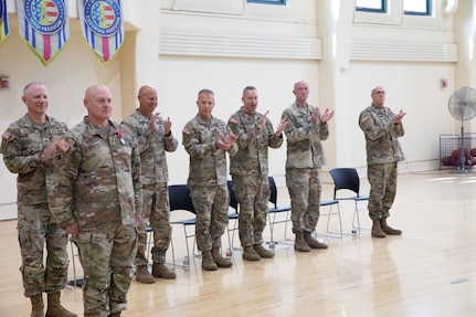 Col. Seth Hible receives the Legion of Merit at the 33d IBCT change of command.