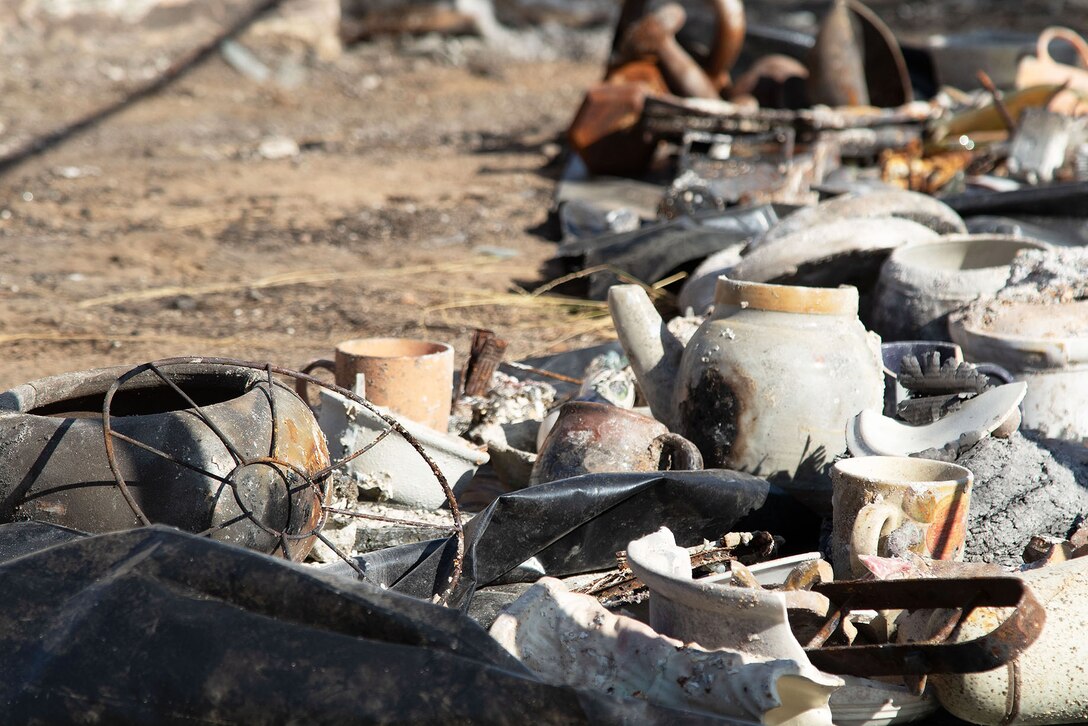 Remnants of artifacts found at the property of Beverly Outterbridge, and her daughter, Tami, are pictured Aug. 14 in Altadena, California. Tami stated the artifacts will be used by various artists in honor of her late father in an exhibition entitled, "Digging Bridge."