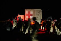 U.S. Marines and Sailors with Combat Logistics Battalion 1, Marine Rotational Force – Darwin 25.3, as well as Australian Army soldiers with 1st Health Battalion, 2nd Health Brigade, conduct a mass casualty drill during Talisman Sabre 25 in the Northern Territory, Australia, July 21, 2025.