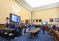 Deputy Commander of Air Force Recruiting Service Brig. Gen. Craig McPike hosts a swearing in ceremony for members of the Delayed Entry Program at the Rayburn Office Building, Washington, D.C. Aug 15, 2025. (U.S. Air Force photo by Andy Morataya)