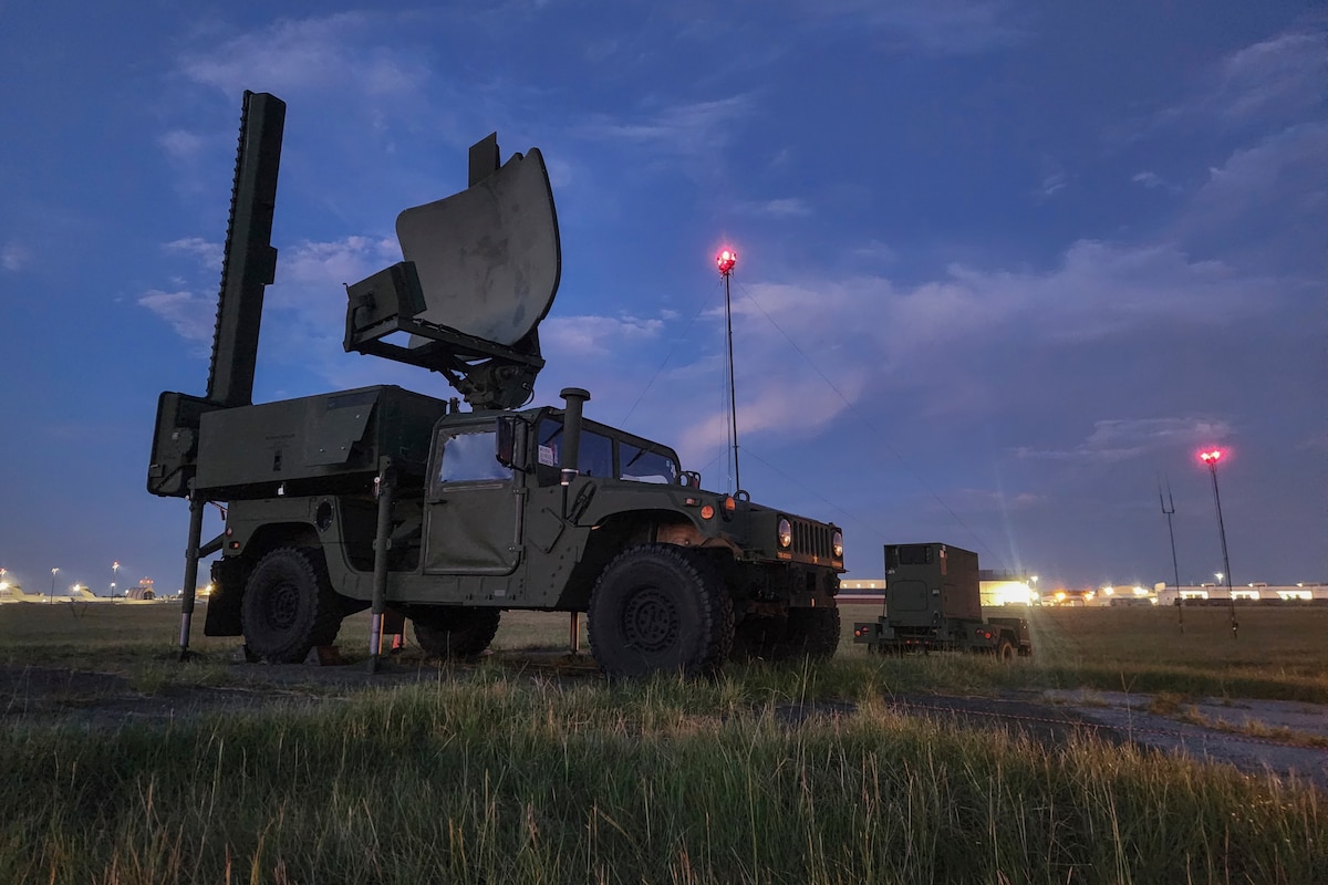 Military vehicle idle at night