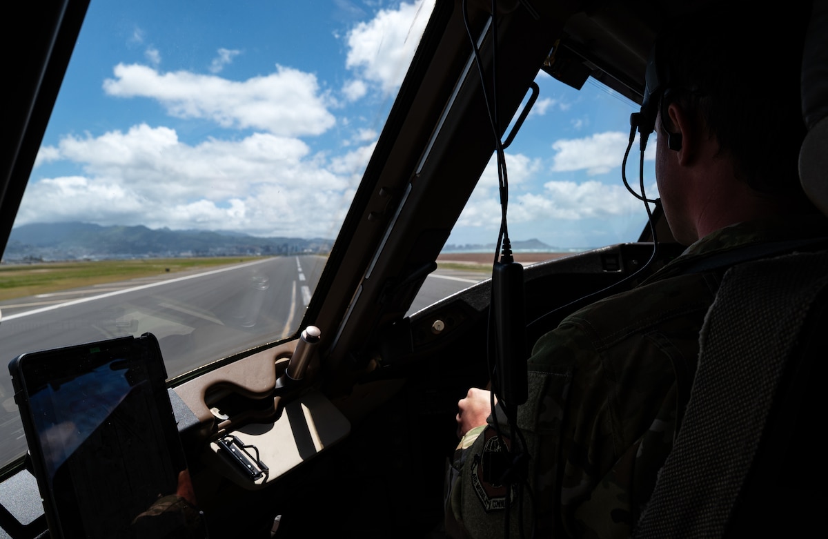 Capt. James Brown, 344th Air Refueling Squadron pilot, taxis a KC-46A Pegasus at Joint Base Pearl Harbor-Hickam, Hawaii, Aug. 1, 2025. The 344th ARS crew traveled from Hawaii to California to participate in Exercise Bamboo Eagle 25-3, one of five exercises comprising the Department-Level Exercise series in the Indo-Pacific region. (U.S. Air Force photo by Staff Sgt. Tryphena Mayhugh)