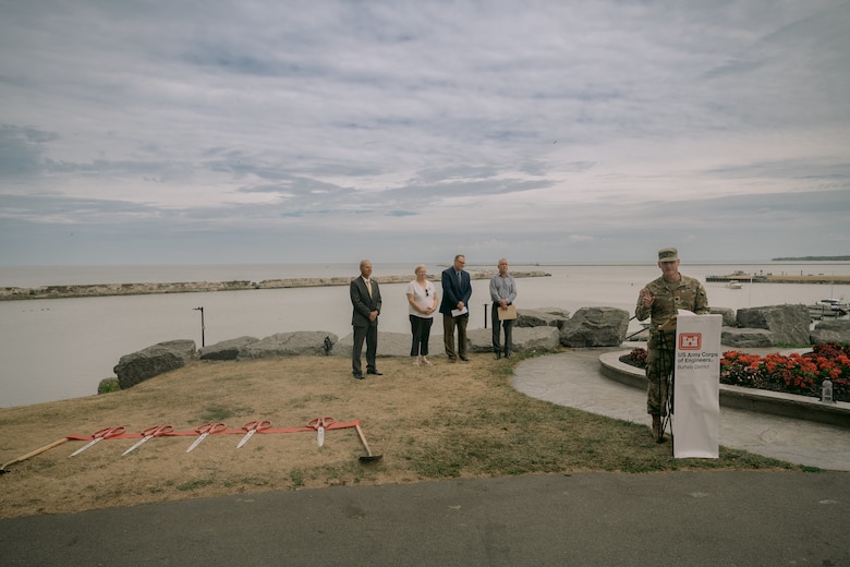 The U.S. Army Corps of Engineers, Buffalo District, held a ribbon cutting marking the completion of repairs to the Oswego West Arrowhead Breakwater, Oswego, New York.