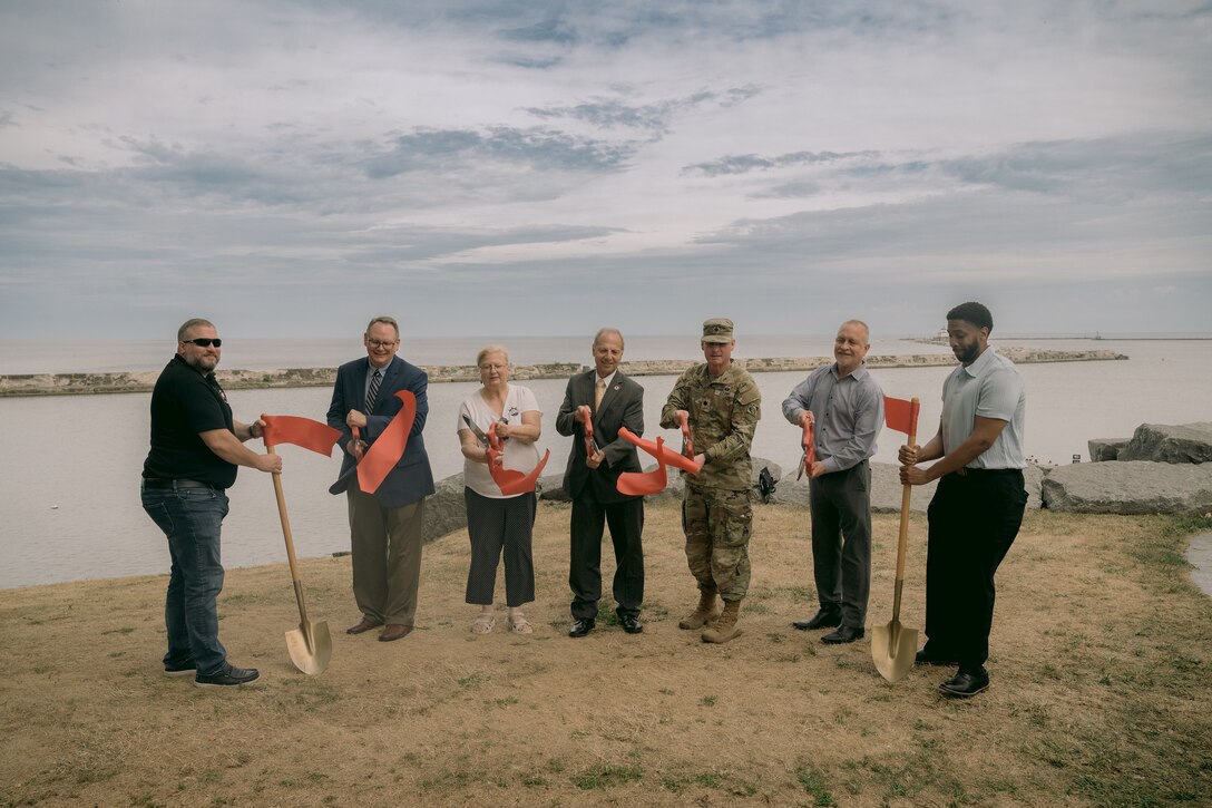 The U.S. Army Corps of Engineers, Buffalo District, held a ribbon cutting marking the completion of repairs to the Oswego West Arrowhead Breakwater, Oswego, New York.