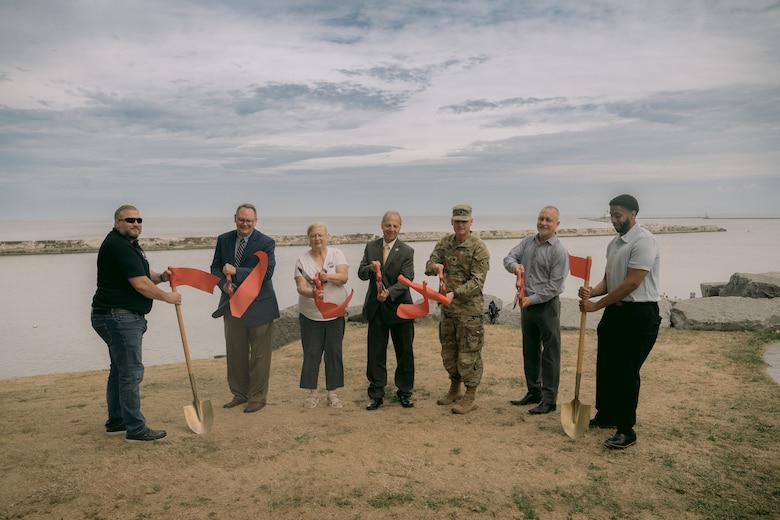 The U.S. Army Corps of Engineers, Buffalo District, held a ribbon cutting marking the completion of repairs to the Oswego West Arrowhead Breakwater, Oswego, New York.