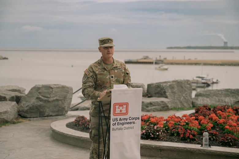 The U.S. Army Corps of Engineers, Buffalo District, held a ribbon cutting marking the completion of repairs to the Oswego West Arrowhead Breakwater, Oswego, New York.