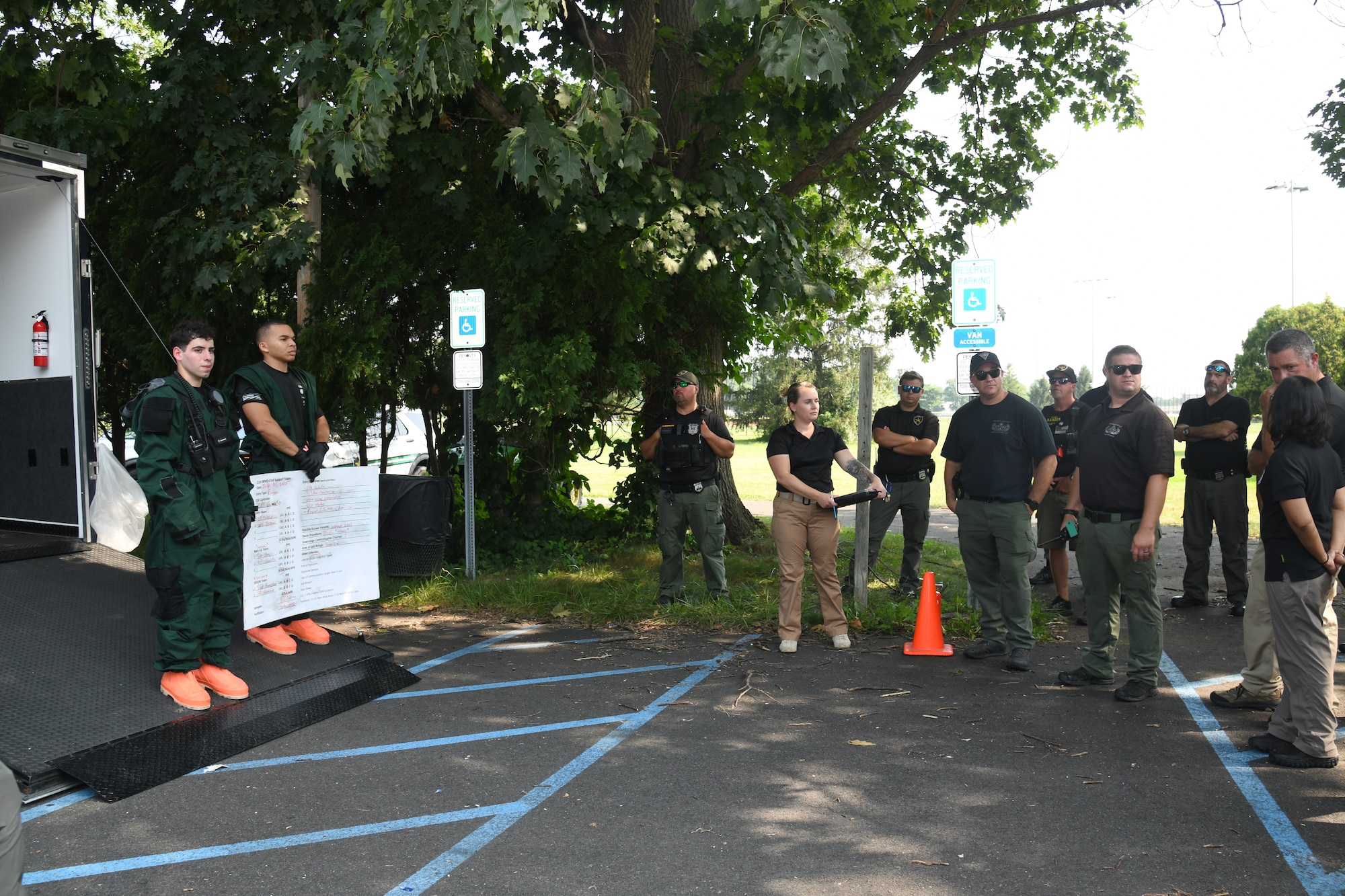 U.S. Army Soldiers from the New Jersey National Guard’s 21st Weapons of Mass Destruction–Civil Support Team brief participants and leadership on exercise details at Mercer County Park, West Windsor Township, New Jersey, July 31, 2025.
