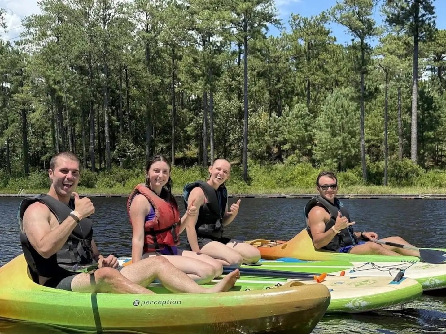 Cadets participating in team building activities at Smith Lake, Fort Bragg, North Carolina.