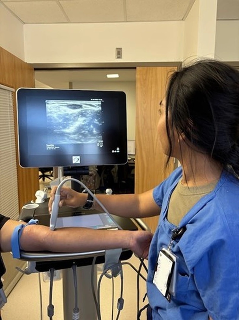 Cadet Nyah Marzan conducting ultrasound guided IV training.