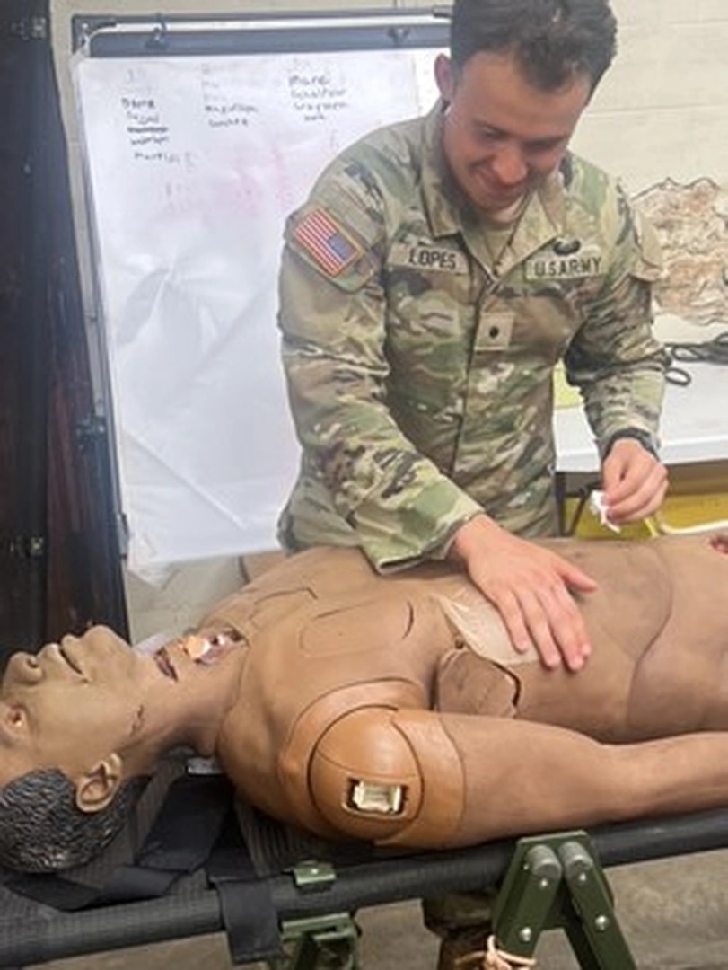 Cadet John Lopes at Tactical Combat Casualty Care training.