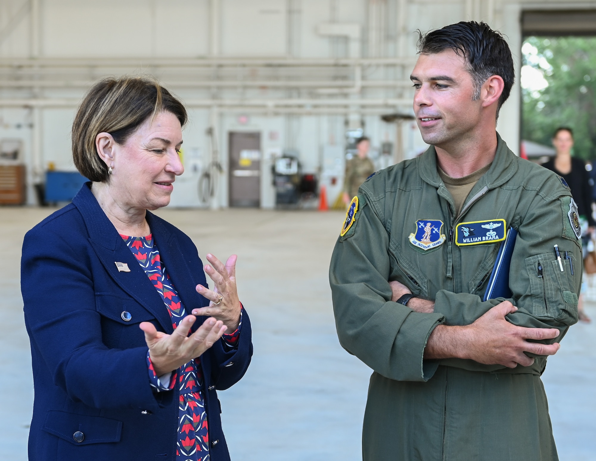 U.S. Sen. Amy Klobuchar, D-Minn., and U.S. Sen. Tina Smith, D-Minn., held a press conference at the 133rd Airlift Wing in St. Paul, Minn., Aug. 20, 2025.