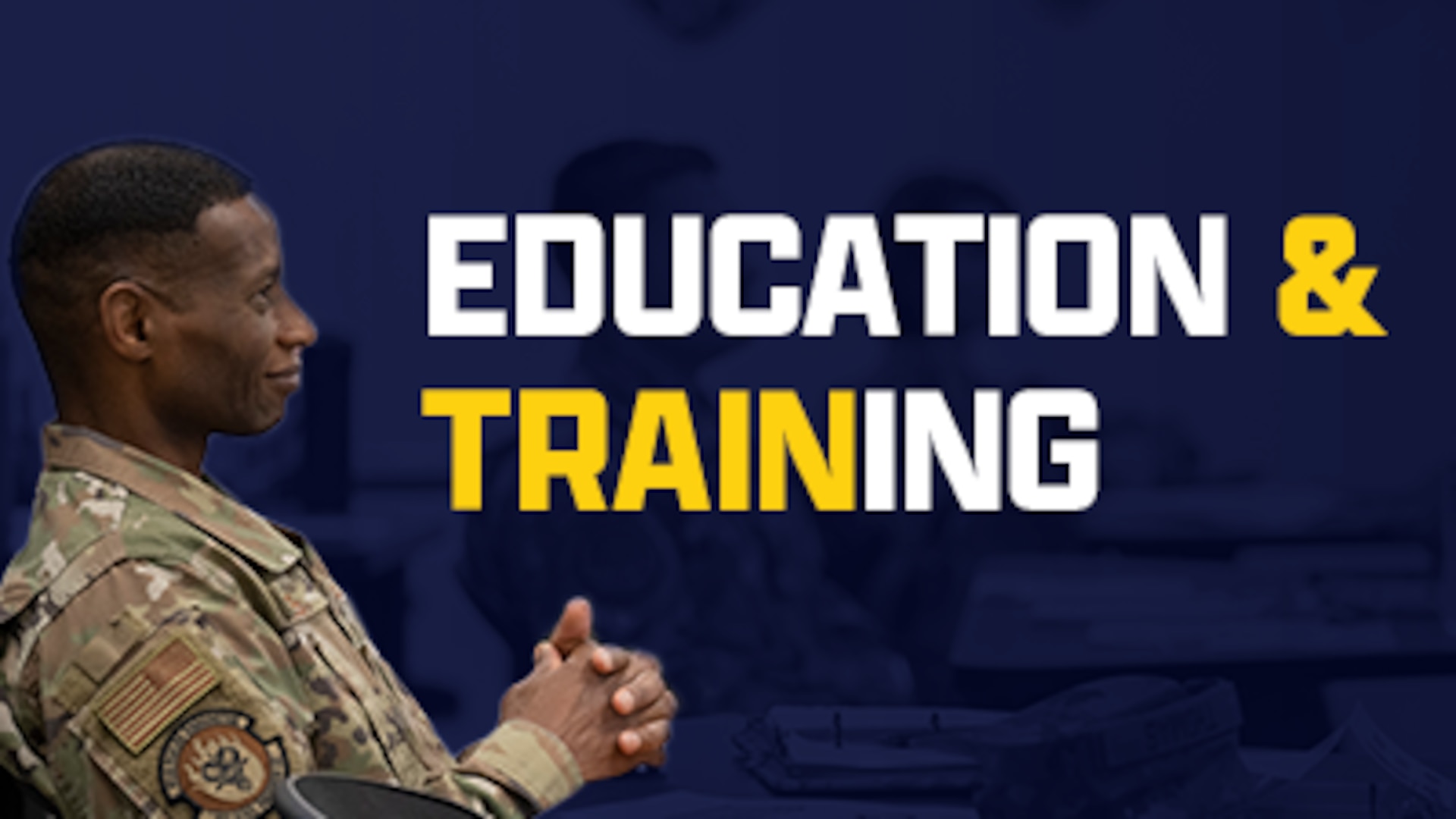 Purple graphic with military member, and white and yellow text.