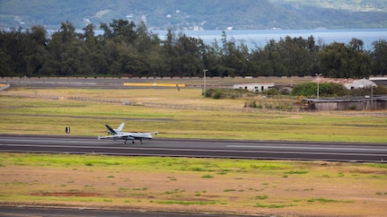 An MQ-9A Reaper assigned to the 163d Attack Wing, California Air National Guard, lands at Marine Corps Base Hawaii, Hawaii, while en route to integrated coalition training with Indo-Pacific partners to practice and evaluate shared security objectives on July 16, 2025.