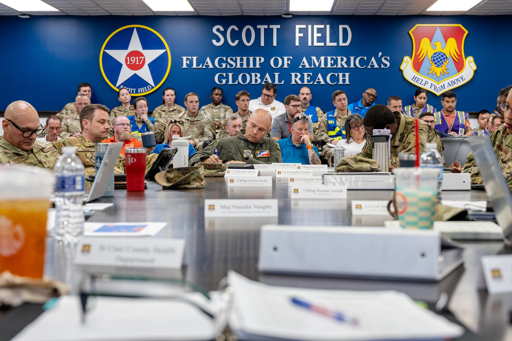 375th Air Mobility Wing commander, writes during a public health emergency tabletop exercise