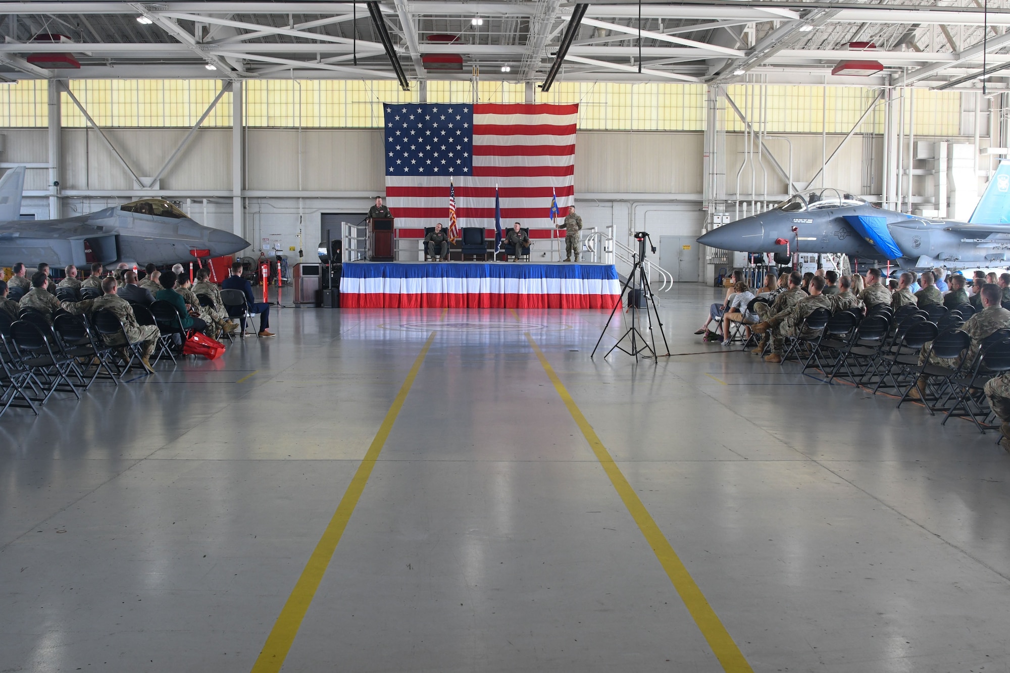 Airmen from across the 192nd Wing sit in the audience