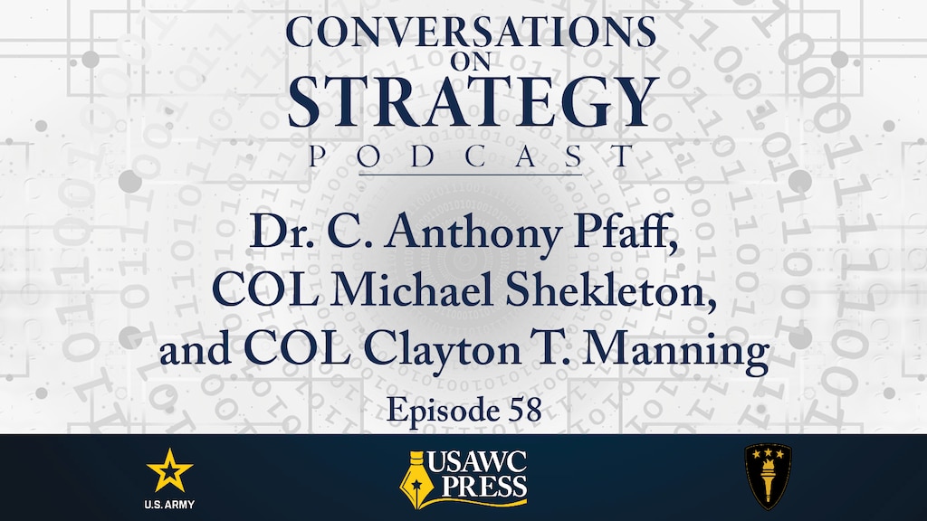 Slide for Conversations on Strategy Podcast – Ep 58 – Dr. C. Anthony Pfaff, COL Michael Shekleton, and COL Clayton T. Manning – The Strategic Questions Research List (SQRL)