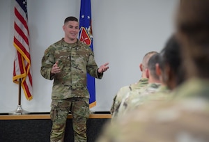 Master Sgt. Ryan Girard, director of resources and instructor at the Mathies Noncommissioned Officer Academy, Keesler Air Force Base, La., was named one of the 12 Outstanding Airmen of the Year for 2025. (U.S. Air Force photo by Kemberly Groue)