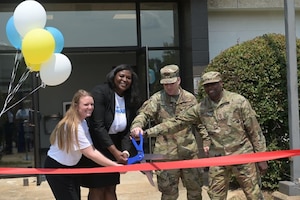 CAFB leadership and Starbase Columbus Leaders cut the opening ribbon in front of the Starbase Columbus location.