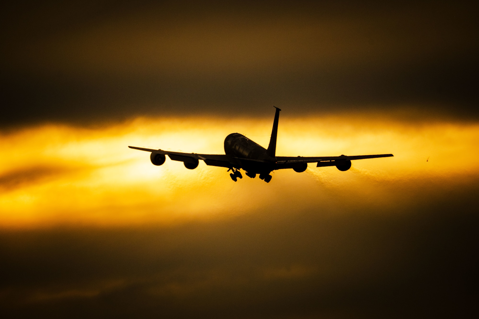 A U.S. Air Force KC-135 Stratotanker aircraft assigned to the 101st Air Refueling Wing redeploys in support of Exercise Bamboo Eagle 25-3 at Andersen Air Force Base, Guam, July 31, 2025.