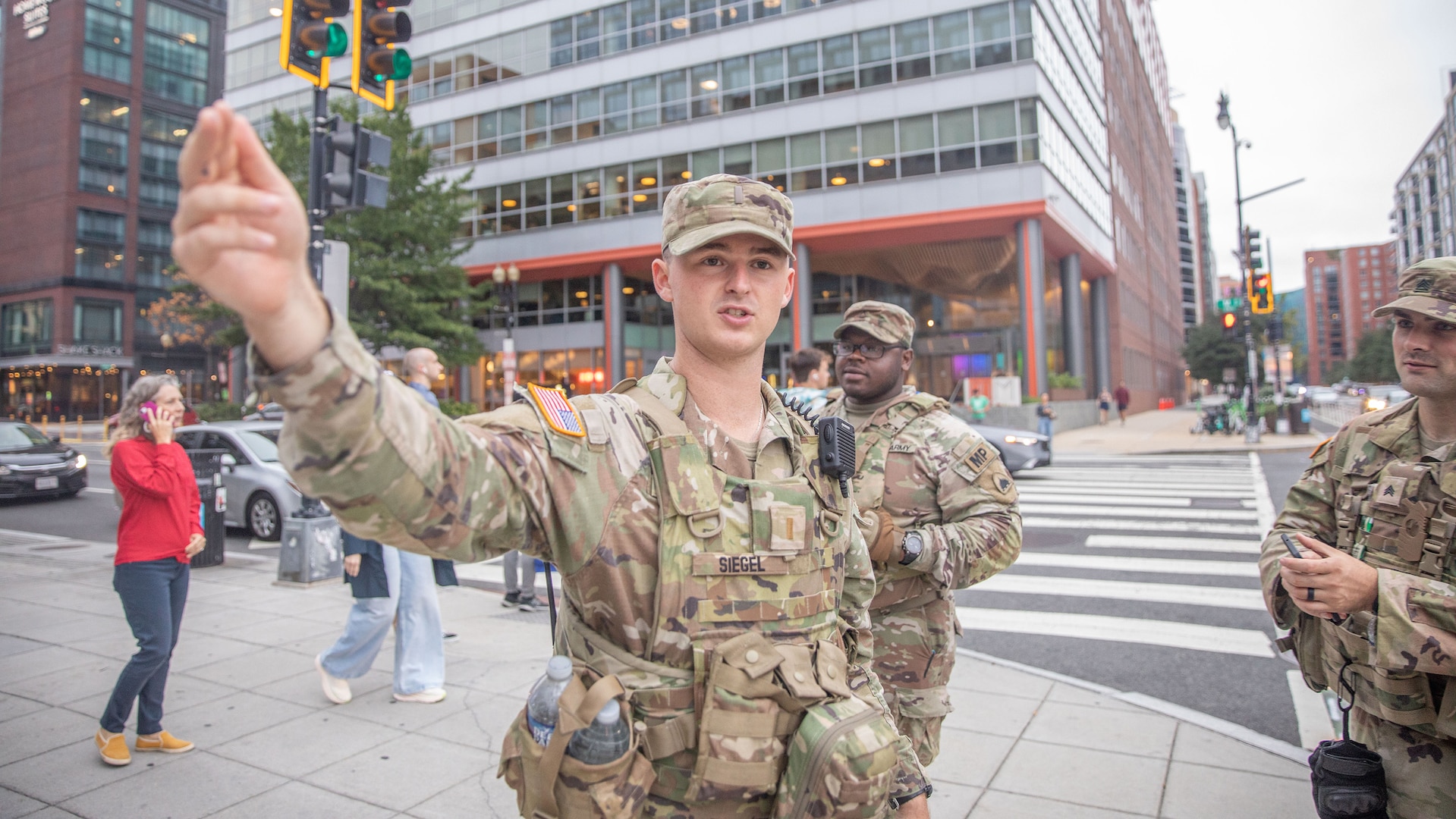 U.S. Army 2nd Lt. Harry Siegel Guard patrols Nationals Park during a baseball game as part of Joint Task Force-DC, Aug. 19, 2025.
