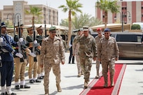 Air Force Gen. Steve Nordhaus, chief, National Guard Bureau, joins Gen. Fayyad Al-Ruwaili, chief of general staff, Saudi Arabian Armed Forces; Army Maj. Gen. Thomas Mancino, Oklahoma’s adjutant general; Army Brig. Gen. Lawrence Muennich, Indiana’s adjutant general, and senior enlisted leaders for a ceremony to formalize the Kingdom of Saudi Arabia’s entry into the 115-nation Department of Defense National Guard Bureau State Partnership Program, Riyadh, Saudi Arabia, Aug. 21, 2025.