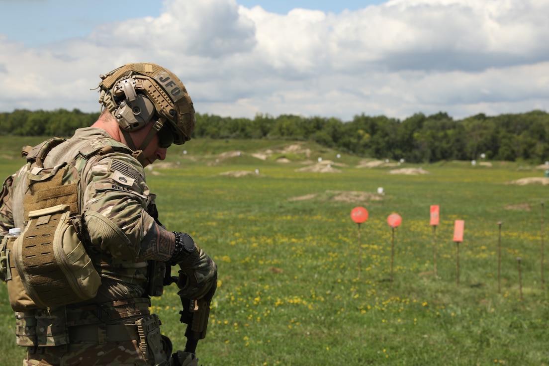 Illinois Army National Guard Soldiers engage targets during the TAG 25 competition at Marseilles Training Center, Aug. 21, 2025.