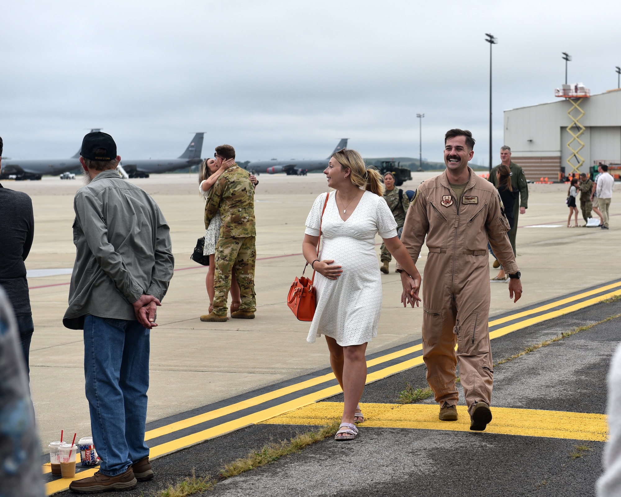 Friends and family welcome home members of the 914th Air Refueling Wing, Aug. 20, 2025, at the Niagara Falls Air Reserve Station, New York, following a four-month deployment overseas supporting global operations.