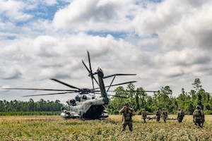 Servicemembers from the 23rd Wing and Marine aviation units held a joint combat search and rescue task force (CSARTF) exercise on Aug. 7, 2025, at Moody Air Force Base’s new Kight Training Range.