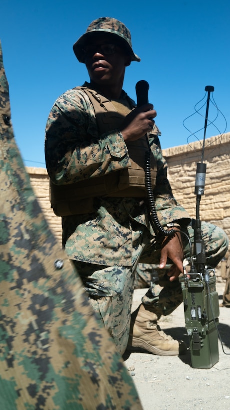 U.S. Marine Corps Lance Cpl. Donya Grady, a satellite operator assigned to the 15th Marine Expeditionary Unit, I Marine Expeditionary Force establishes rapid response communications during a staff planning exercise at Marine Corps Base Camp Pendleton, California, Aug. 19, 2025.