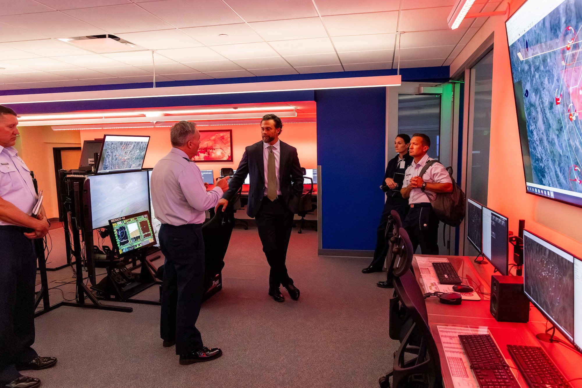 Undersecretary of the Air Force Matthew Lohmeier tours the Multi Domain Laboratory with Col. Thomas Swaim, head of the Department of Military and Strategic Studies, at the U.S. Air Force Academy, Colo., Aug. 19, 2025.