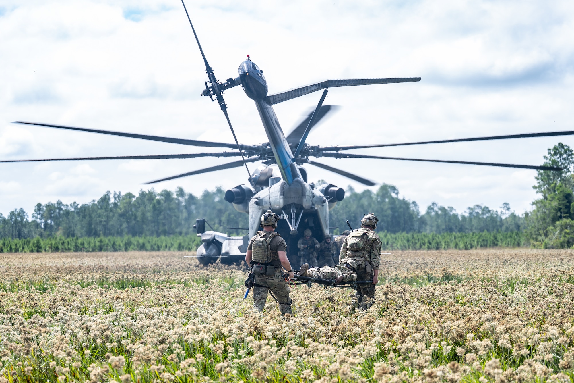 Servicemembers from the 23rd Wing and Marine aviation units held a joint combat search and rescue task force (CSARTF) exercise on Aug. 7, 2025, at Moody Air Force Base’s new Kight Training Range.