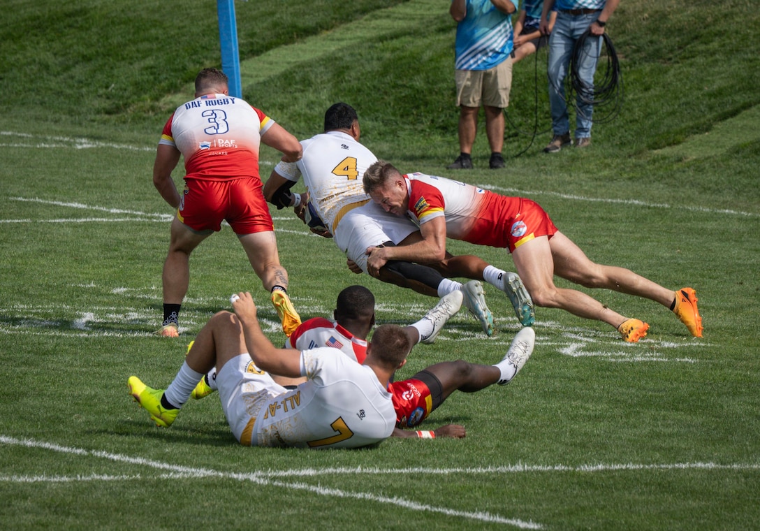 The 2025 Armed Forces Men’s Rugby Championships held in conjunction with Rugbytown 7’s Tournament in Glendale, Colo. from August 22-24. Service members from the Army, Marine Corps, Navy, Air Force (with Space Force players), and Coast Guard battle it out for gold.