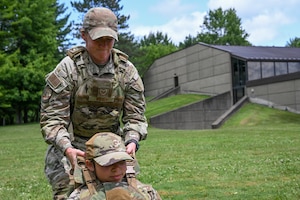 Staff Sgt. Danielle Wiesen, a member of the 910th Aircraft Maintenance Squadron and Integrated Defense Leadership Course student, practices a carry technique during tactical combat casualty care training at Youngstown Air Reserve Station, Ohio, July 17, 2025.