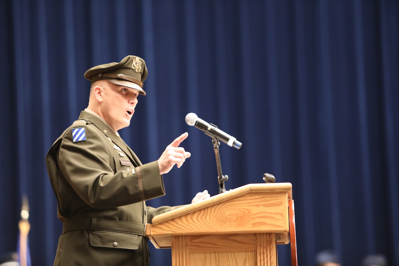 U.S. Army Brig. Gen. Leland D. Blanchard II, incoming commanding general (interim) for the D.C. National Guard, provides remarks during a combined change of command and retirement ceremony Aug. 9, 2025, at DAR Constitution Hall in Washington. Blanchard challenged the D.C. Guard members to strive beyond simply winning, urging them to embrace the mindset and habits of true champions.