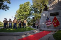 U.S. Marines with Special Purpose Marine Air-Ground Task Force-250 host a wreath laying ceremony at the Soldiers and Sailors Monument during Marine Week Boston, Aug. 22, 2025. The Marines held the ceremony for all Marines who paid the ultimate sacrifice in the Vietnam War. Marines stationed across the globe commemorate the 250th anniversary of the Marine Corps, honoring a distinguished legacy of service, sacrifice, and unwavering fidelity to both the nation and fellow Marines. (U.S. Marine Corps photo by Cpl. Vincent Needham)