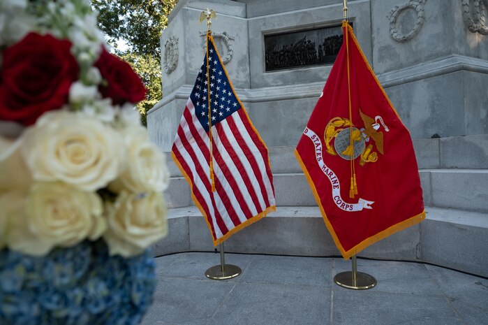 U.S. Marines assigned to Special Purpose Marine Air-Ground Task Force- 250 participate in a wreath laying ceremony at the Soldiers and Sailors Monument during Marine Week Boston, Aug. 23, 2025. The Marines held the ceremony for Sgt. Johanny Rosario Pichardo, a native of Lawrence, Mass., who made the ultimate sacrifice among 13 service members when a suicide bomber detonated outside Abbey Gate of Hamid Karzai International Airport in Kabul on Aug. 26, 2021. Marines stationed across the globe commemorate the 250th anniversary of the Marine Corps, honoring a distinguished legacy of service, sacrifice, and unwavering fidelity to both the nation and fellow Marines. (U.S. Marine Corps photo by Matthew. A. McDonnell)