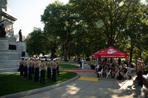 U.S. Marines assigned to Special Purpose Marine Air-Ground Task Force- 250 participate in a wreath laying ceremony at the Soldiers and Sailors Monument during Marine Week Boston, Aug. 23, 2025. The Marines held the ceremony for Sgt. Johanny Rosario Pichardo, a native of Lawrence, Mass., who made the ultimate sacrifice among 13 service members when a suicide bomber detonated outside Abbey Gate of Hamid Karzai International Airport in Kabul on Aug. 26, 2021. Marines stationed across the globe commemorate the 250th anniversary of the Marine Corps, honoring a distinguished legacy of service, sacrifice, and unwavering fidelity to both the nation and fellow Marines. (U.S. Marine Corps photo by Matthew. A. McDonnell)