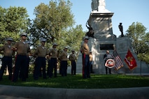 U.S. Marines assigned to Special Purpose Marine Air-Ground Task Force- 250 participate in a wreath laying ceremony at Soldiers and Sailors Monument during Marine Week Boston, Aug. 23, 2025. The Marines held the ceremony for Sgt. Johanny Rosario Pichardo, a native of Lawrence, Mass., who made the ultimate sacrifice among 13 service members when a suicide bomber detonated outside Abbey Gate of Hamid Karzai International Airport in Kabul on Aug. 26, 2021. Marines stationed across the globe commemorate the 250th anniversary of the Marine Corps, honoring a distinguished legacy of service, sacrifice, and unwavering fidelity to both the nation and fellow Marines. (U.S. Marine Corps photo by Matthew. A. McDonnell)