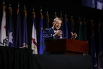Air Force Gen. Dan Caine, Chairman of the Joint Chiefs of Staff, addresses attendees of the 147th National Guard Association of the United States General Conference, Milwaukee, Wisconsin, Aug. 23, 2025.
