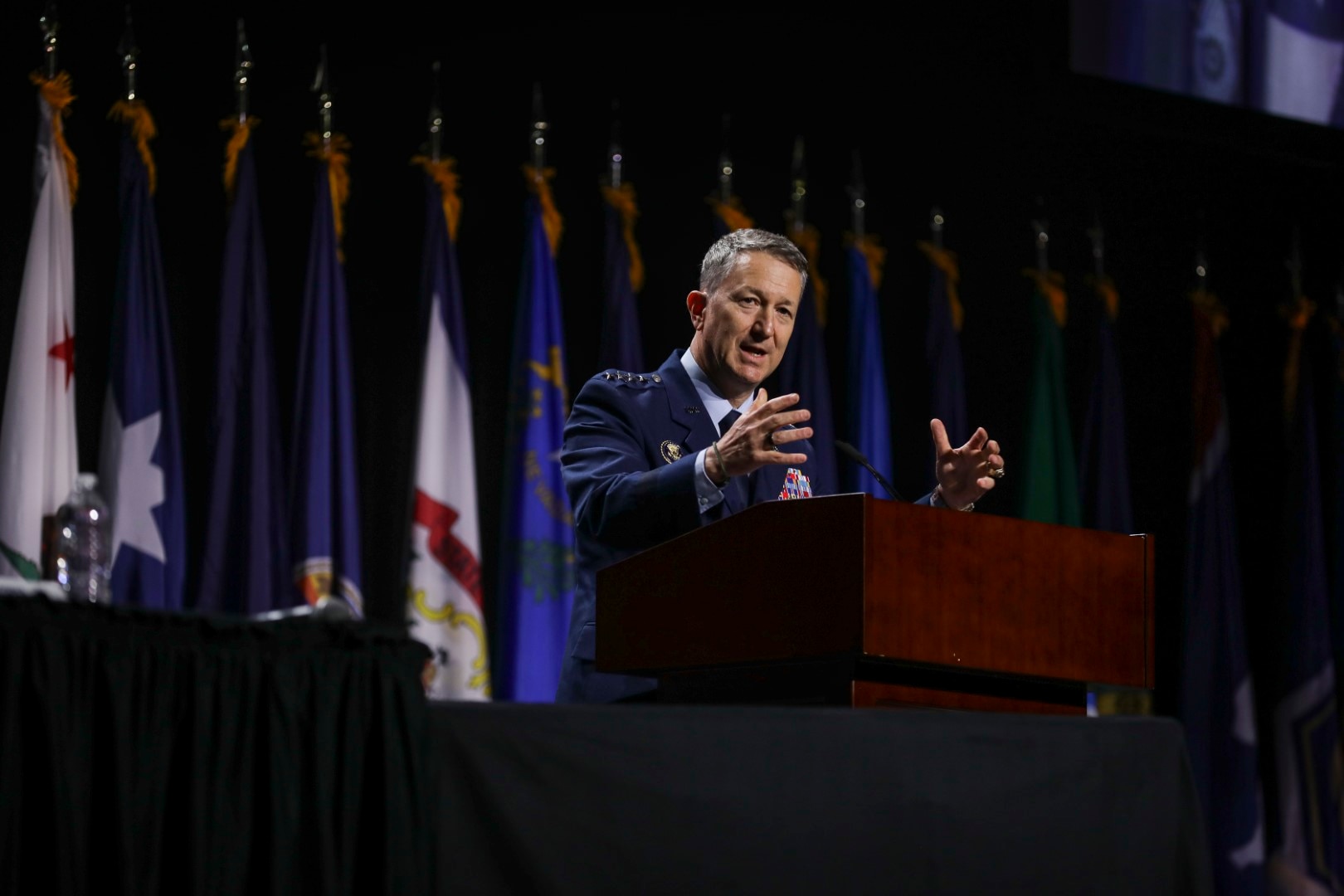 Air Force Gen. Dan Caine, Chairman of the Joint Chiefs of Staff, addresses attendees of the 147th National Guard Association of the United States General Conference, Milwaukee, Wisconsin, Aug. 23, 2025.