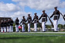 U.S. Marines with the United States Marine Corps Silent Drill Platoon perform for Marines, veterans, poolees and guests during Marine Week Boston, Aug. 24, 2025. Marines with Marine Corps Recruiting Command share their traditions with local high schools in honor of the Corps’ 250th birthday. In celebration of 250 years of proud tradition, Marines around the world unite to honor their shared heritage - a legacy defined by honor, courage, and commitment. (U.S. Marine Corps photo by Sgt. Aidan Hekker)