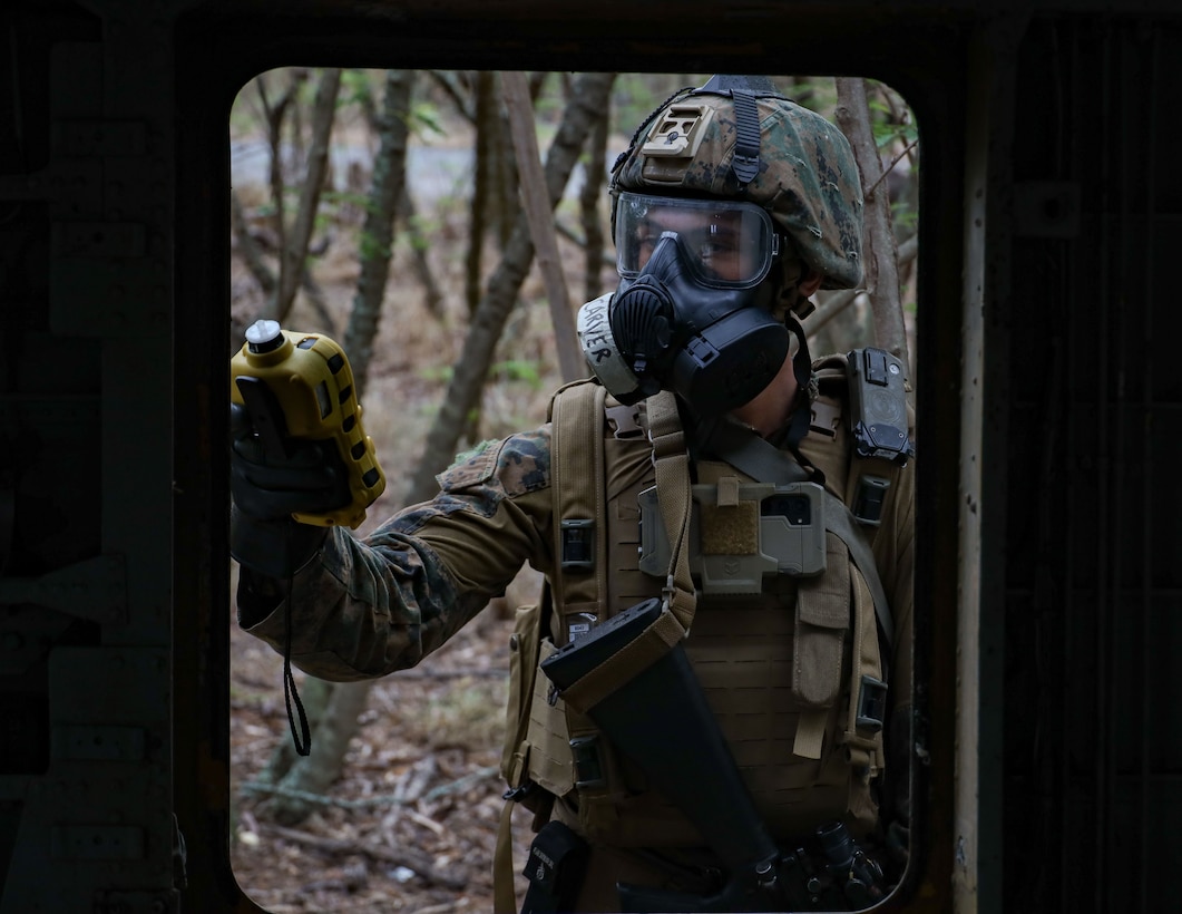 Toxic Swell 25 is a joint CBRN exercise hosted by MWSS-174, Marine Aircraft Group 24, 1st Marine Aircraft Wing, that provided mission essential training as well as enhanced joint interoperability between the U.S. Marine Corps, Air National Guard, U.S. Air Force, U.S. Air Force Reserves and partnered nations. A key component of the training involved mission analysis to assess whether the presence of specific agents required the use of Mission Oriented Protective Posture (MOPP) level 4 gear. (U.S. Marine Corps photo by Cpl. Anabelle Reed-O’Brien)