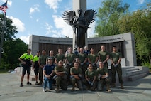 U.S. Marines assigned to Special Purpose Marine Air-Ground Task Force-250 restore the World War II Memorial, Back Bay Fens park, during Marine Week Boston, Aug. 24, 2025. Marines stationed across the globe commemorate the 250th anniversary of the Marine Corps, honoring a distinguished legacy of service, sacrifice, and unwavering fidelity to both the nation and fellow Marines. (U.S. Marine Corps photo by Matthew A. McDonnell)